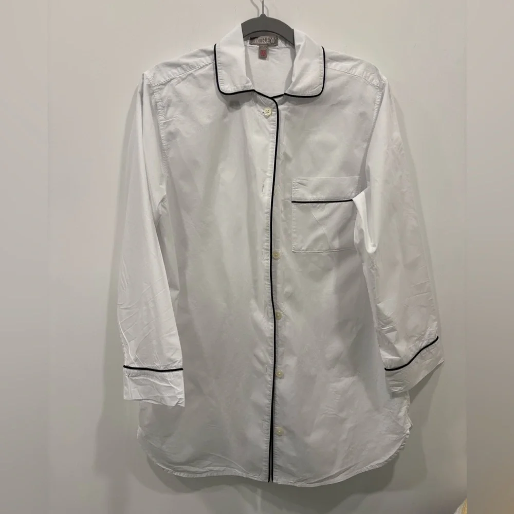 J Crew white nightshirt black trim cotton size S long sleeve button down front